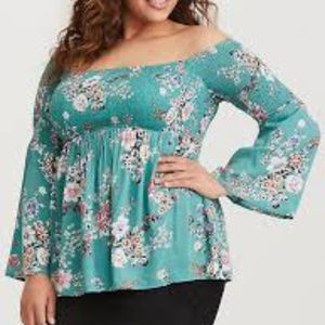 Turquoise Floral Smocked Challis Babydoll